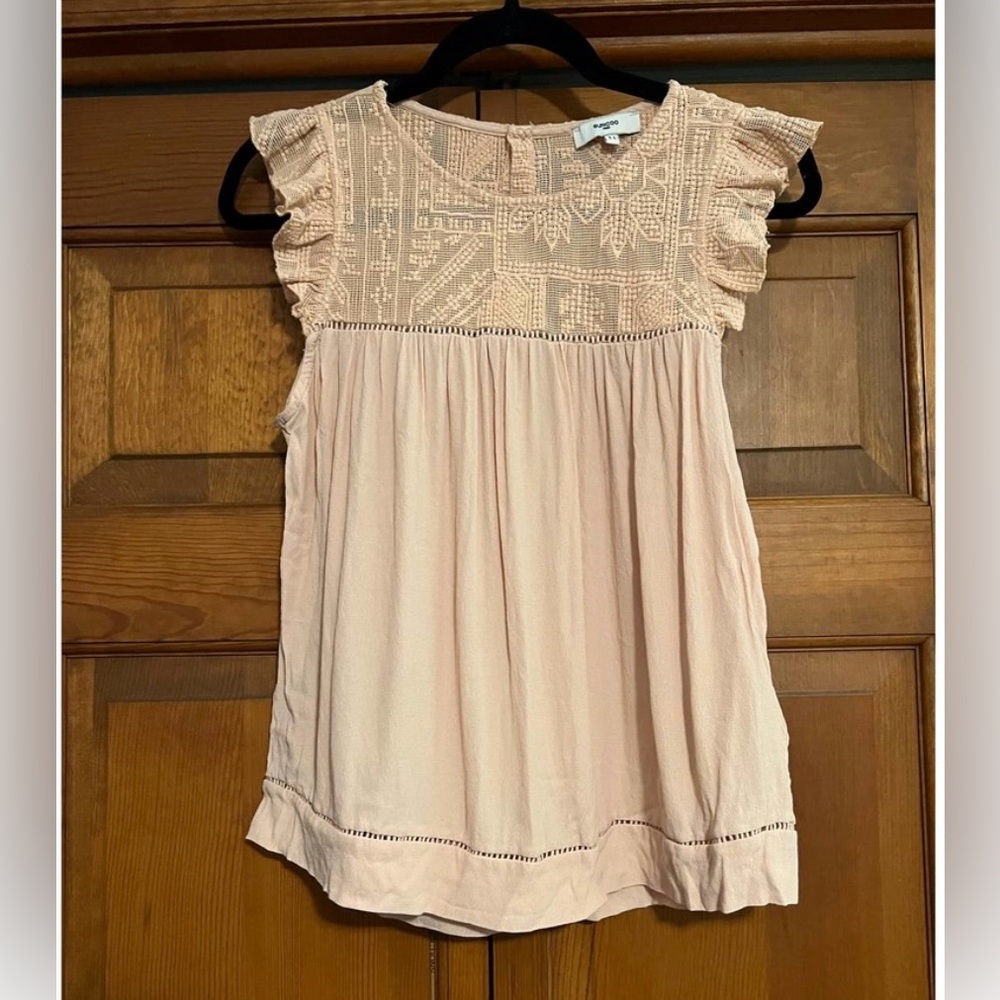Suncoo Women's Lightweight Frill Sleeve Blouse Solid Blush Pink Size T1 (S)
